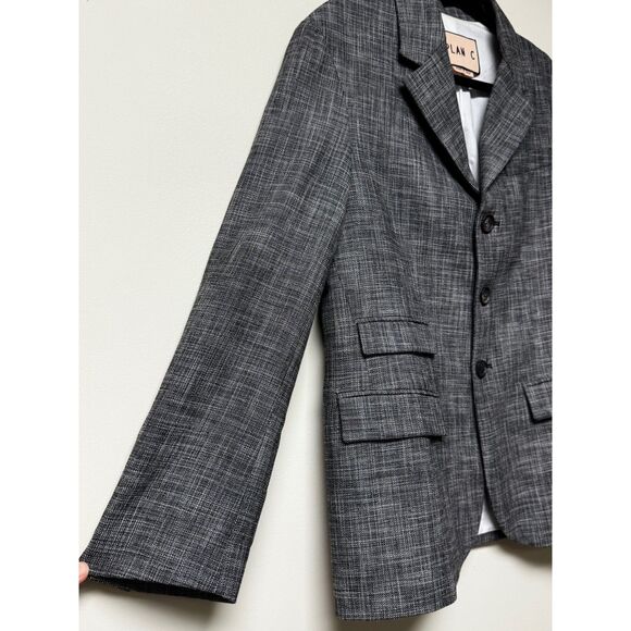 PLAN C Wool/Cotton Three Button Blazer, Melange Blk/Wht, Sz IT 40 - Picture 3 of 13